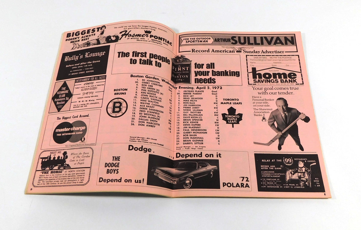 1971-72 Toronto Maple Leafs vs Boston Bruins NHL Hockey Playoff Program 4-5-72 Pic2