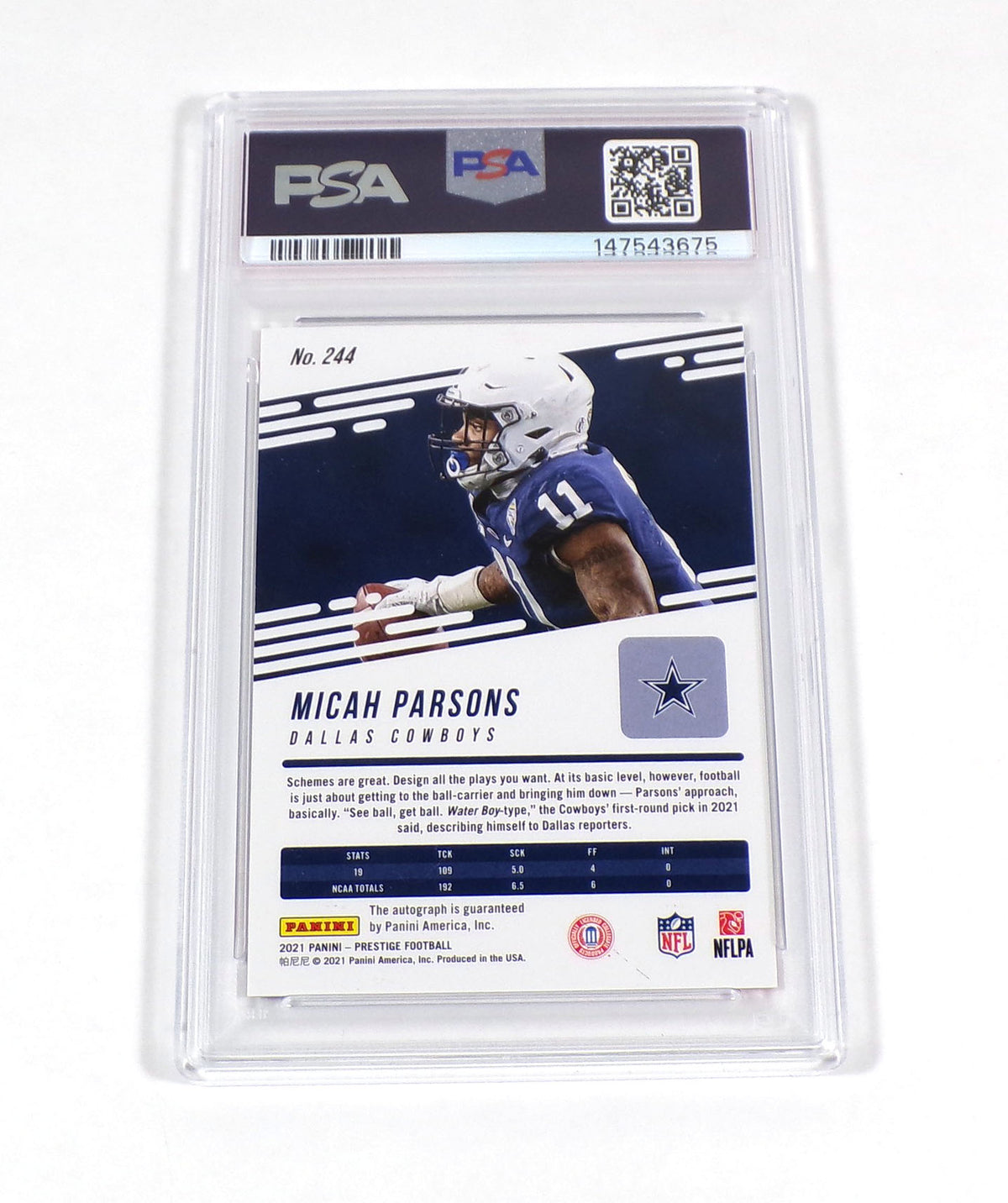 2021 Panini Prestige Micah Parsons Rookie Red Premium Xtra Points /299 PSA 10 Pic2