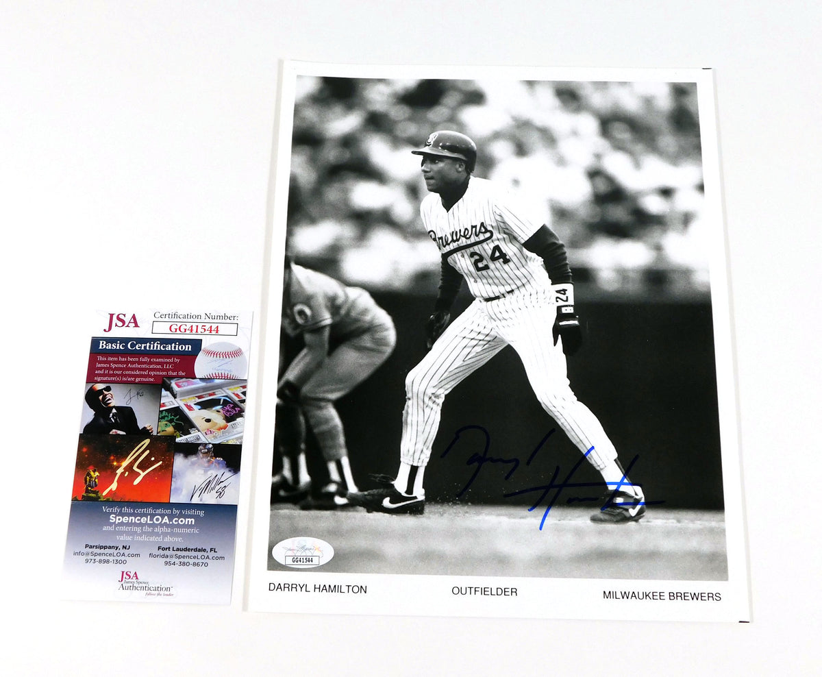 Darryl Hamilton Signed 8 x 10 B & W Photo Brewers JSA Auto