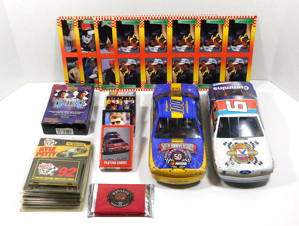 NASCAR Racing Memorabilia Lot (15 Items) Car Tins Cards Uncut Sheets ++