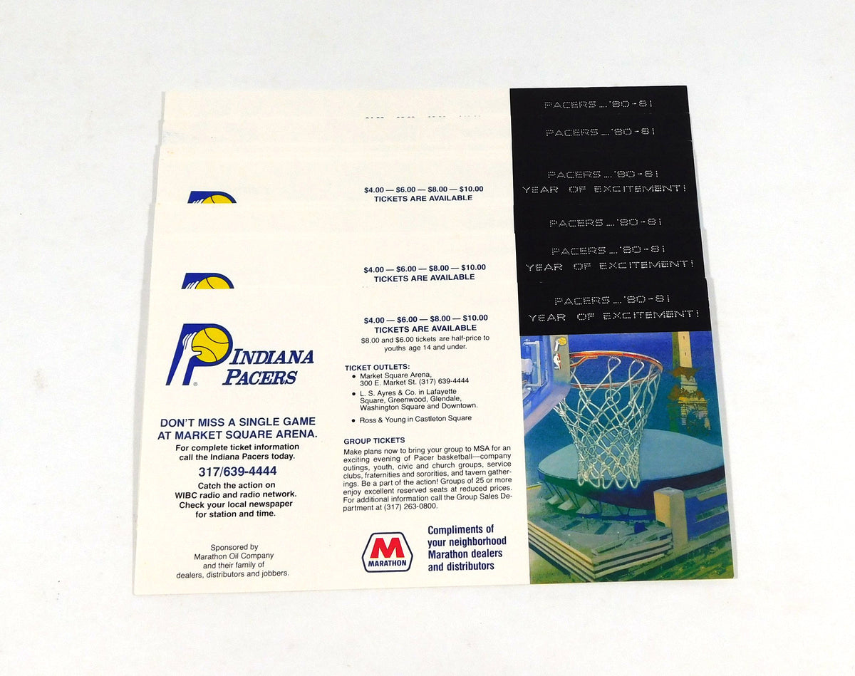 Lot of (10) 1980-81 Indiana Pacers NBA Basketball Flat Pocket Schedules Marathon