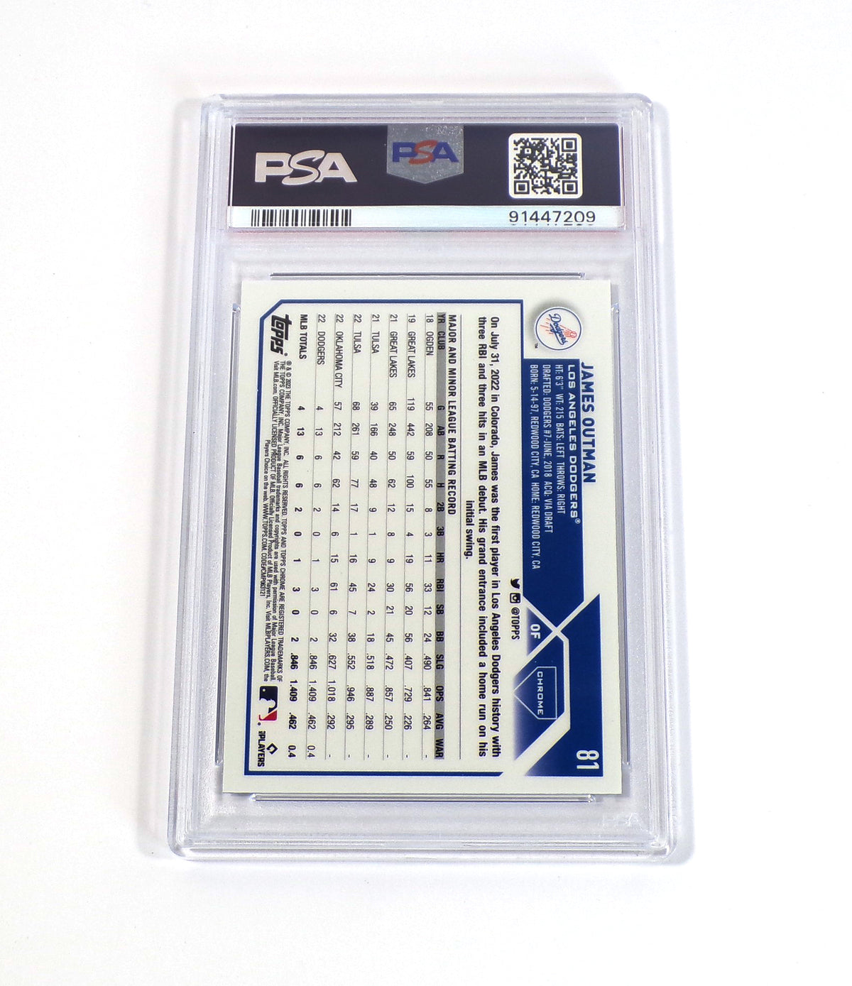 2023 Topps Chrome James Outman Rookie #81 Dodgers PSA 10 Pic2