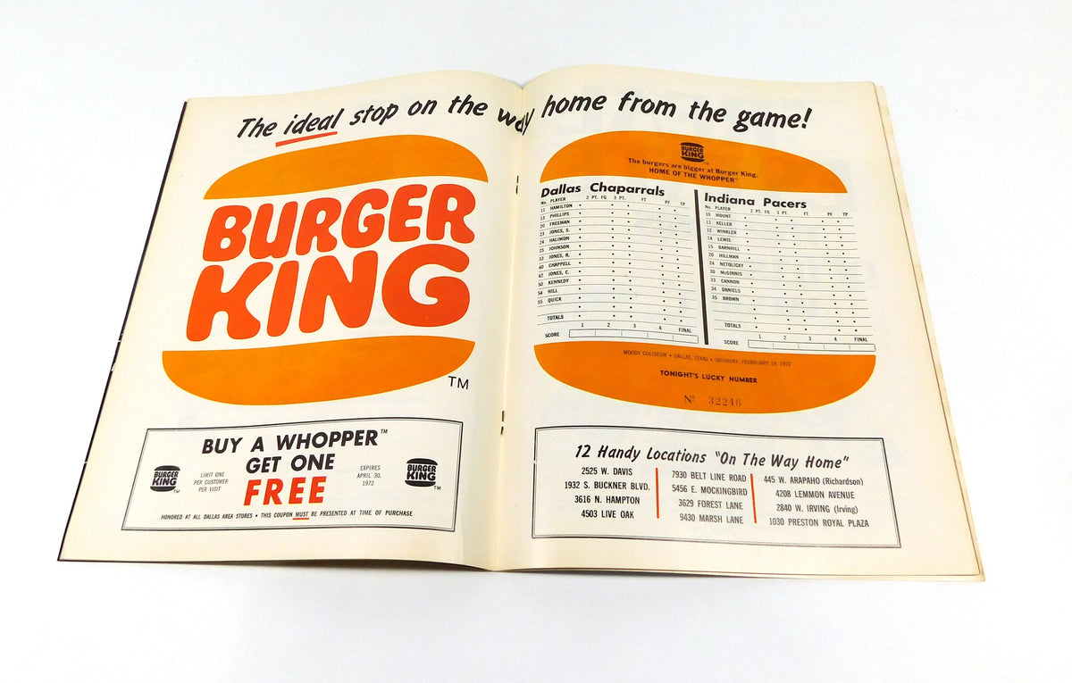1971-72 Indiana Pacers at Dallas Chaparrals ABA Basketball Program 2-19-72 Pic2