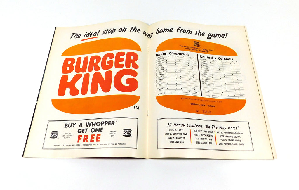 1971-72 Kentucky Colonels at Dallas Chaparrals ABA Basketball Program 2-25-72 Pic2