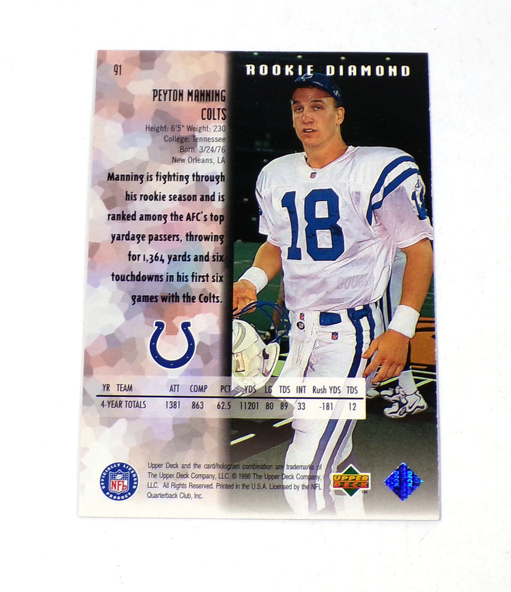 1998 UD Black Diamond Peyton Manning Rookie #91 Colts Pic2
