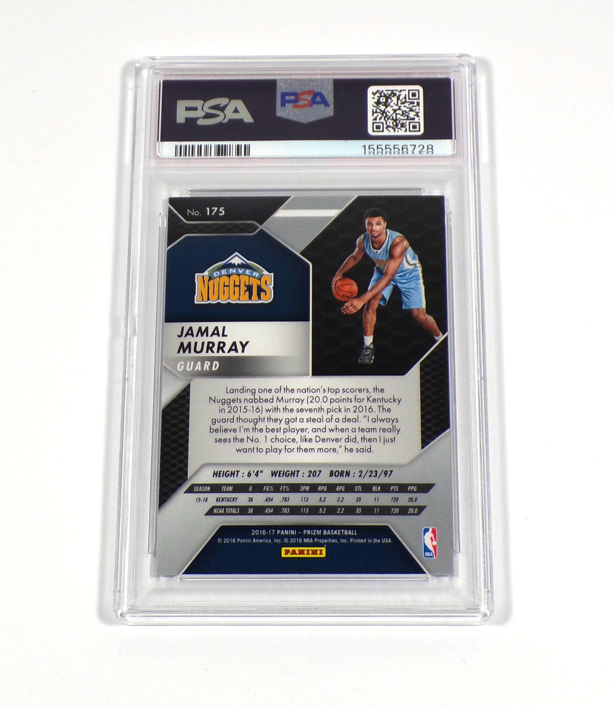 2016-17 Panini Prizm Jamal Murray Rookie #175 Nuggets PSA 9 Pic2