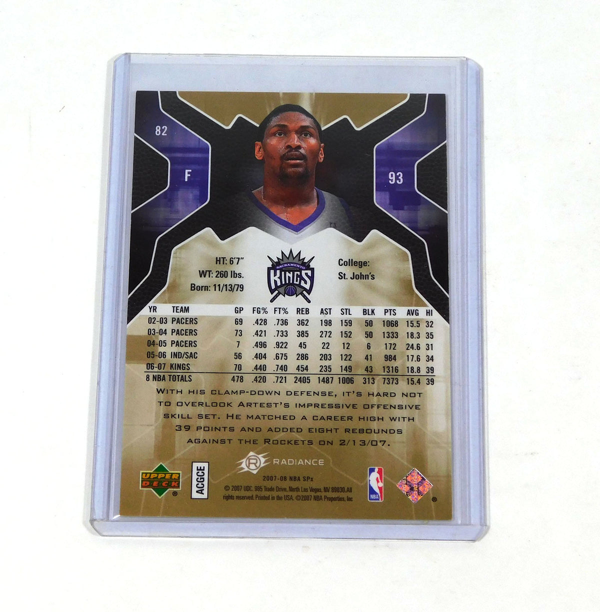2007-08 SPx Radiance Ron Artest #82 Kings 25/25 Pic2