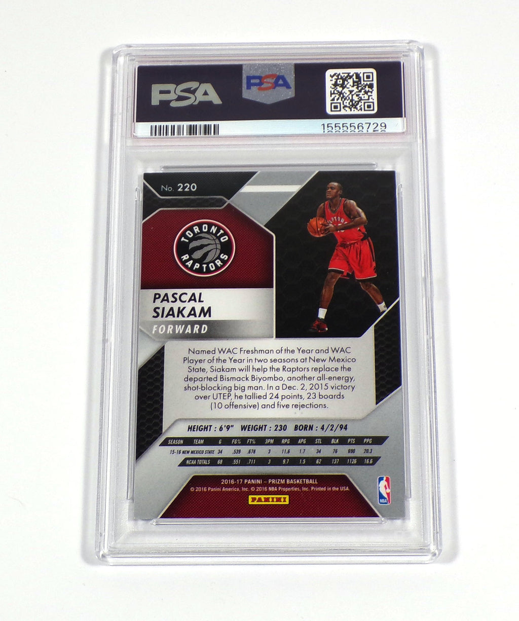 2016-17 Panini Prizm Pascal Siakam Rookie #220 Raptors PSA 9 Pic2