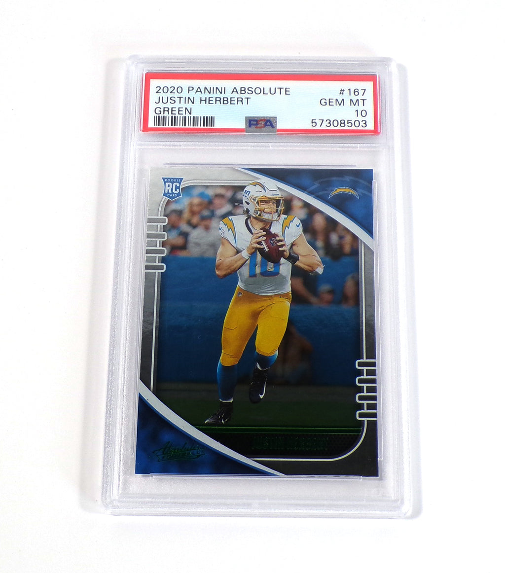 2020 Panini Absolute Justin Herbert Rookie Green #167 Chargers PSA 10