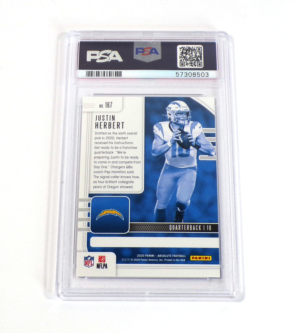 2020 Panini Absolute Justin Herbert Rookie Green #167 Chargers PSA 10 Pic2