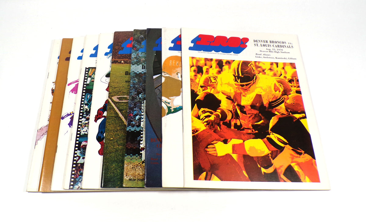Lot of (10) Different 1970 Denver Broncos NFL Football Programs w/ Marvel