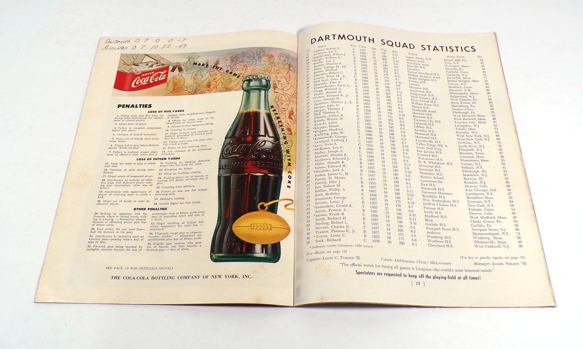 1954 Dartmouth at Princeton College Football Program 11-20-54 Pic2
