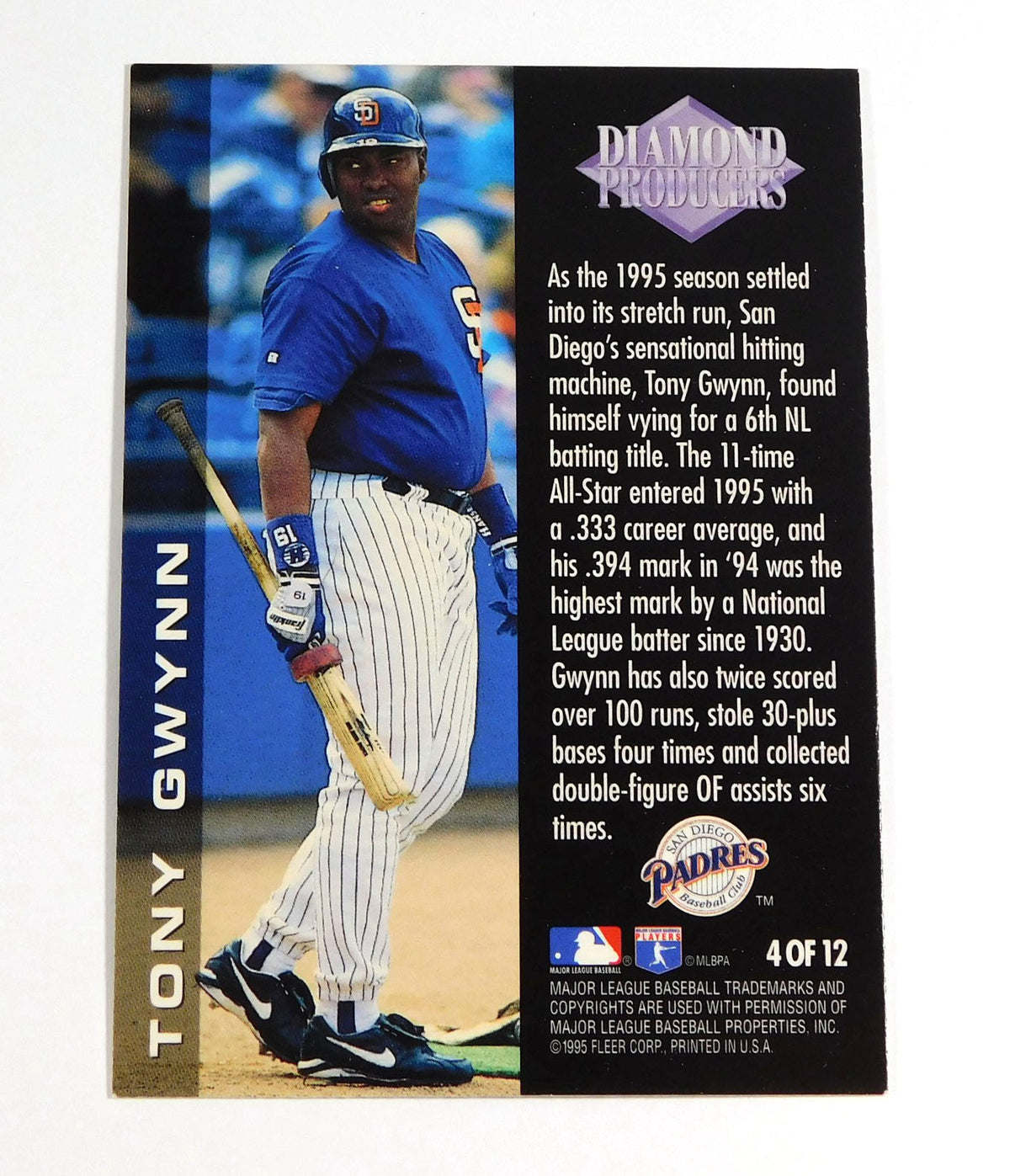 1996 Fleer Ultra Tony Gwynn #4 Diamond Producers Padres Pic2