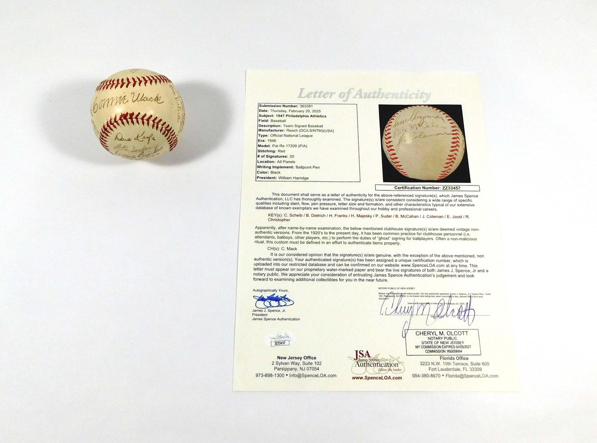 1947 Philadelphia A's Team Signed League Baseball 20 JSA Autos Connie Mack++