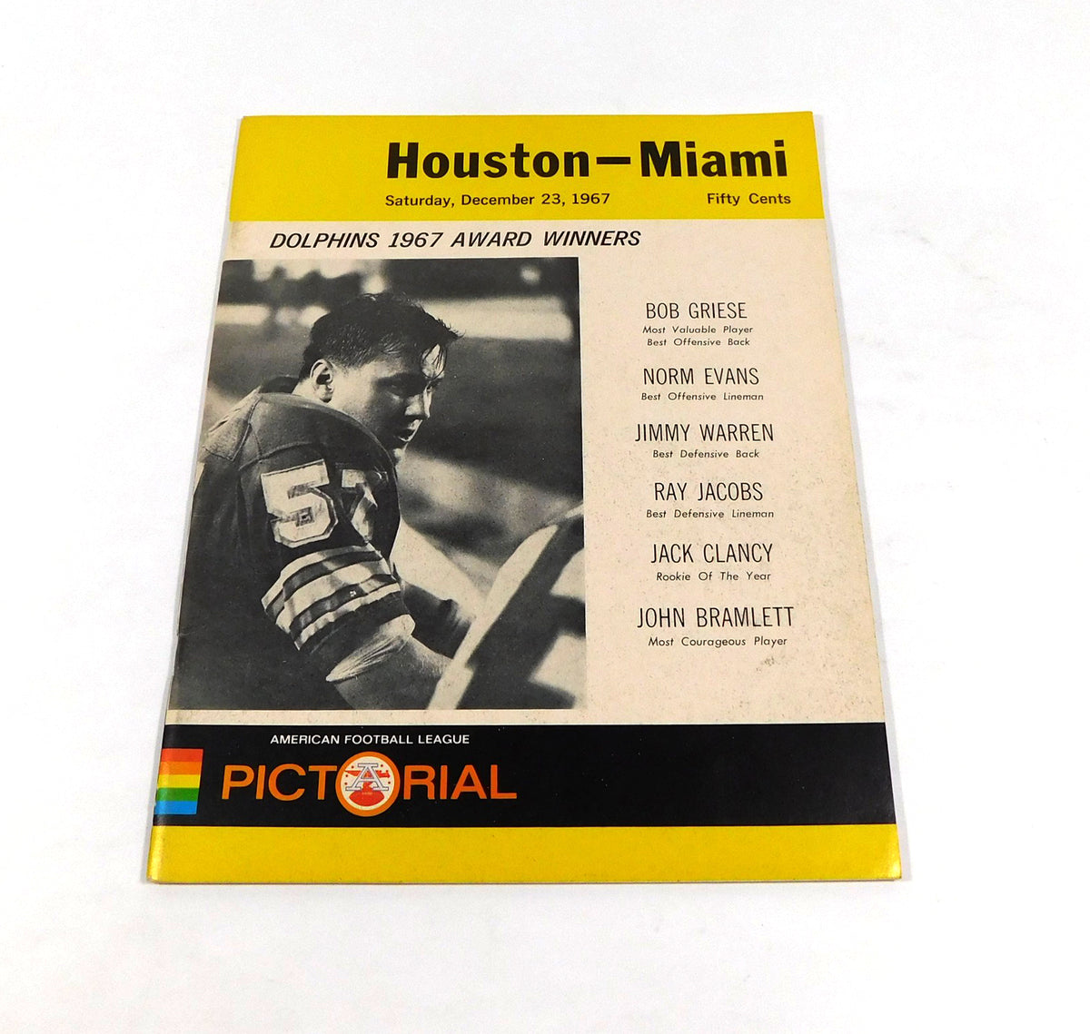 1967 Houston Oilers at Miami Dolphins AFL Football Program 12-23-67 Yellow