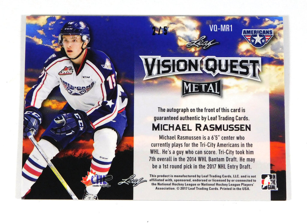 2016-17 Leaf Metal Vision Quest Michael Rasmussen Black Red Wings Auto /5 Pic2