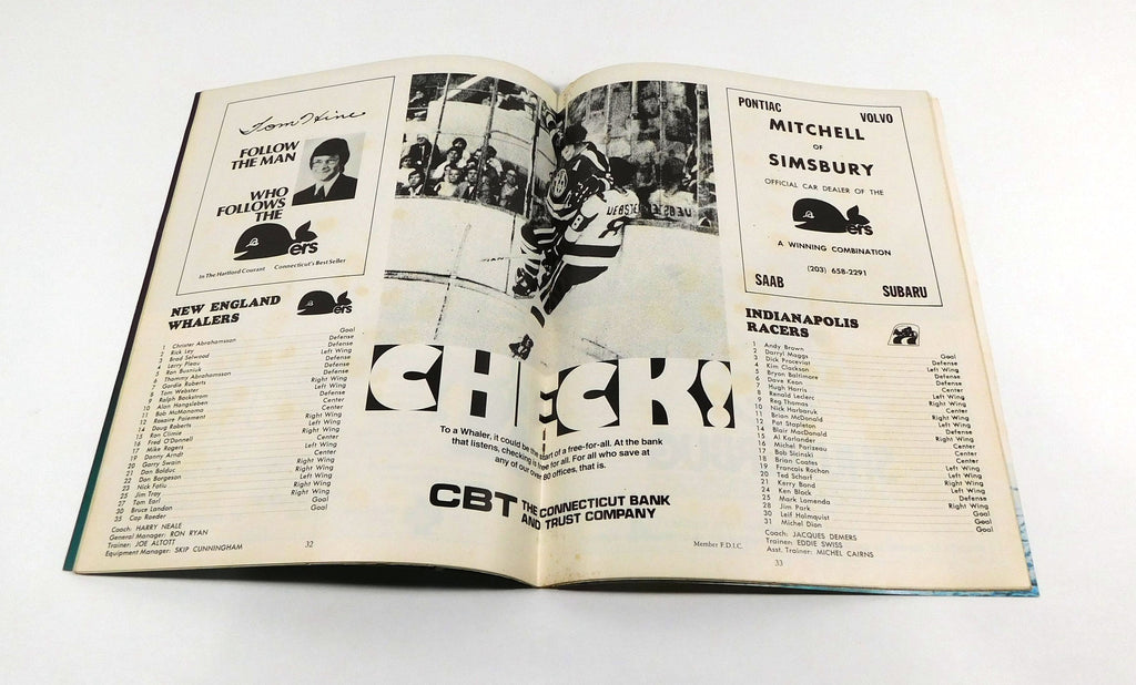 1975-76 Indianapolis Racers at New England Whalers WHA Hockey Playoff Program Pic2