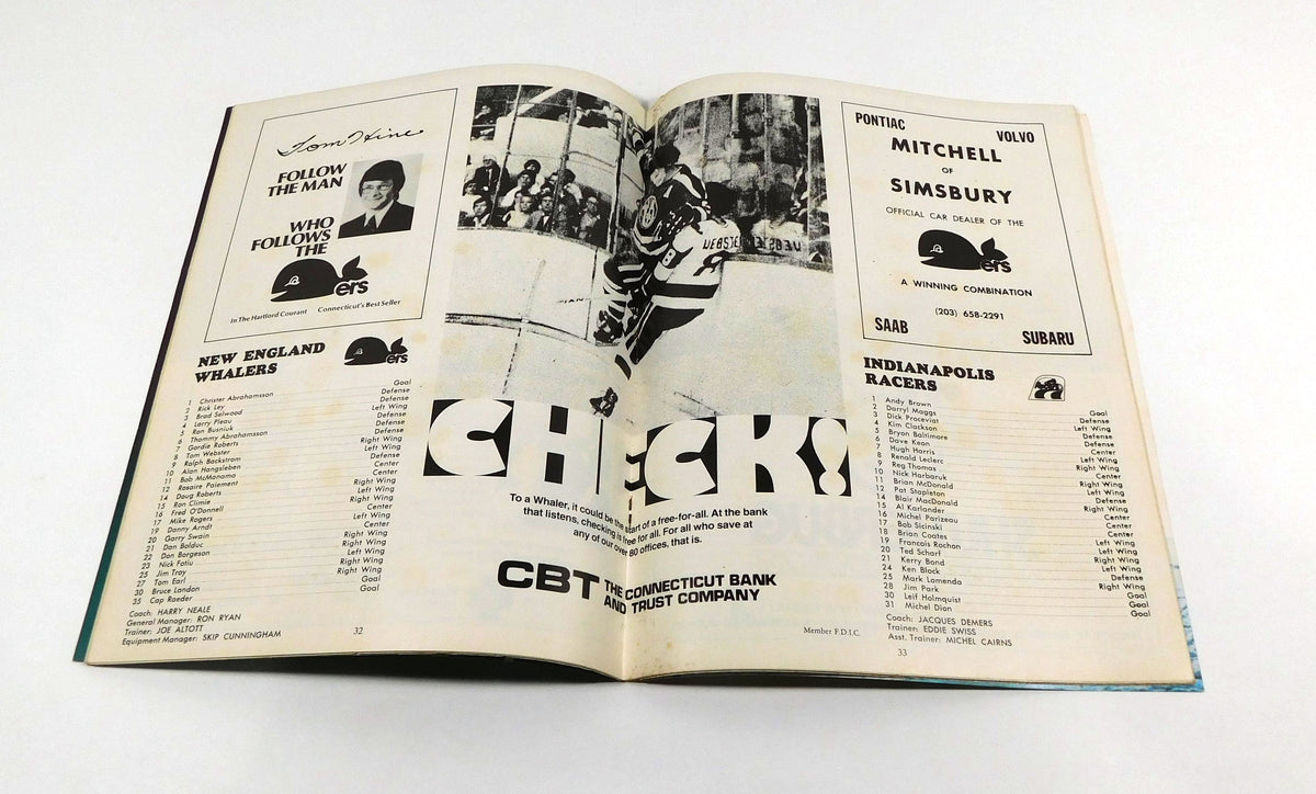 1975-76 Indianapolis Racers at New England Whalers WHA Hockey Playoff Program Pic2