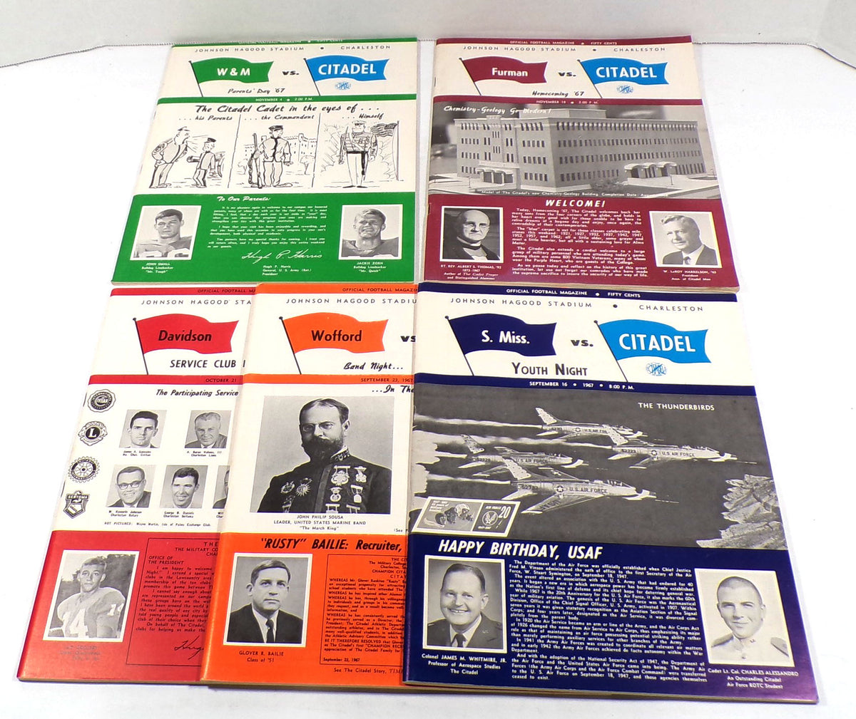 Lot of (5) Different 1967 The Citadel College Football Programs Pic2