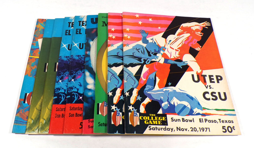 Lot of (9) Assorted 1971 Univ of Texas El Paso UTEP College Football Programs