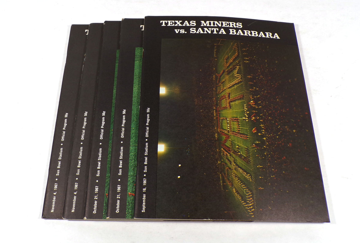 Lot of (5) Assorted 1967 Univ of Texas El Paso UTEP College Football Programs
