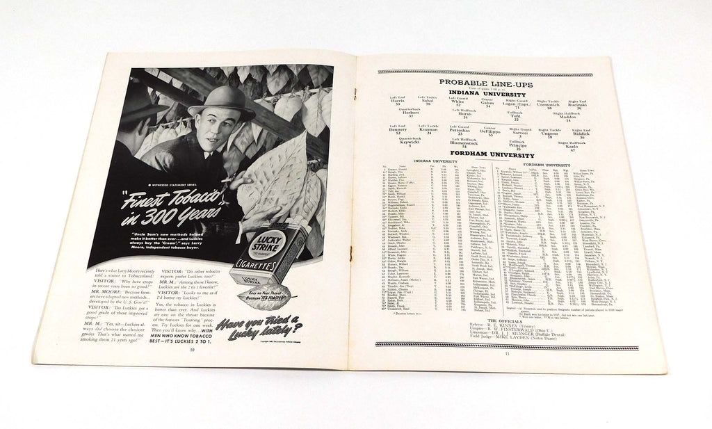 1939 Indiana at Fordham College Football Program 11-11-39 Pic2