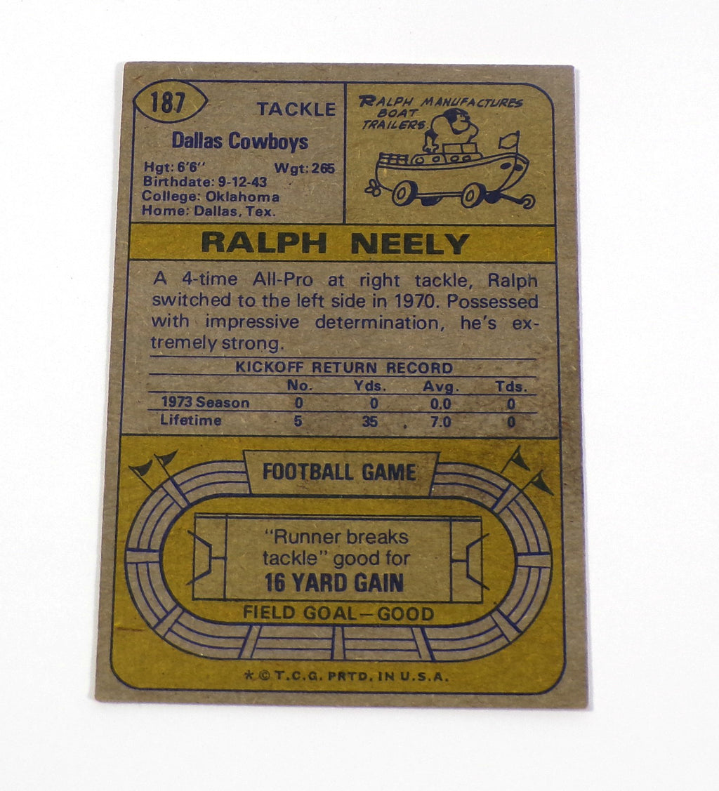 1974 Topps Ralph Neely #187 Cowboys Signed Card Auto Pic2
