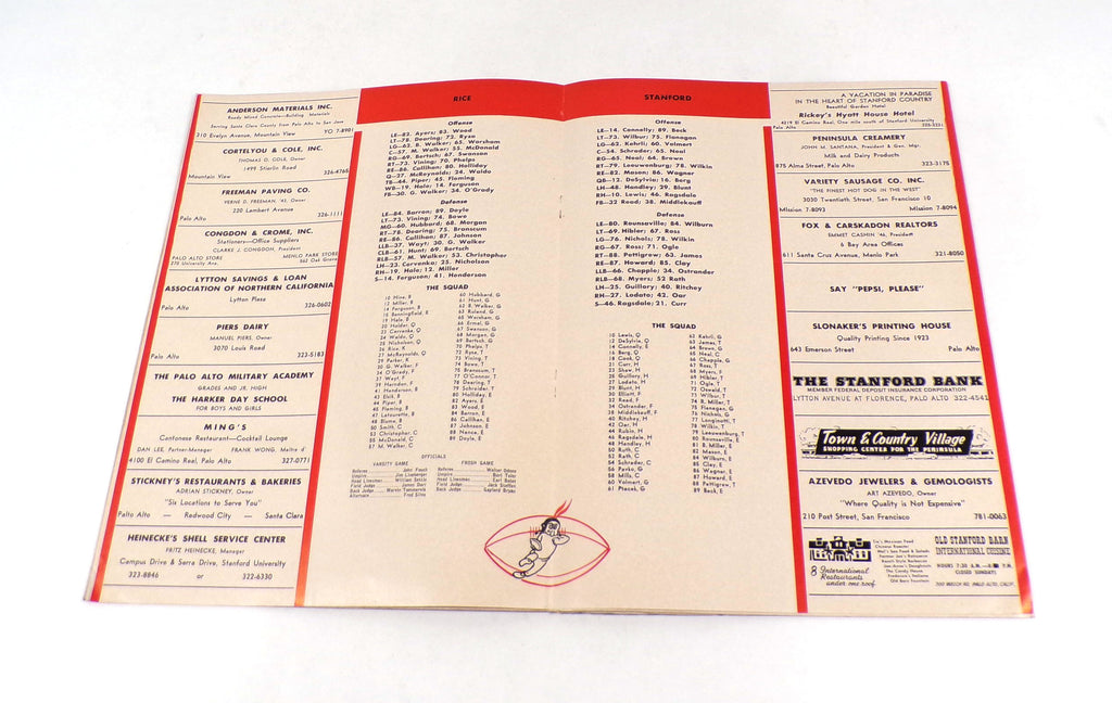 1964 Rice at Stanford College Football Program 10-10-64 Pic2