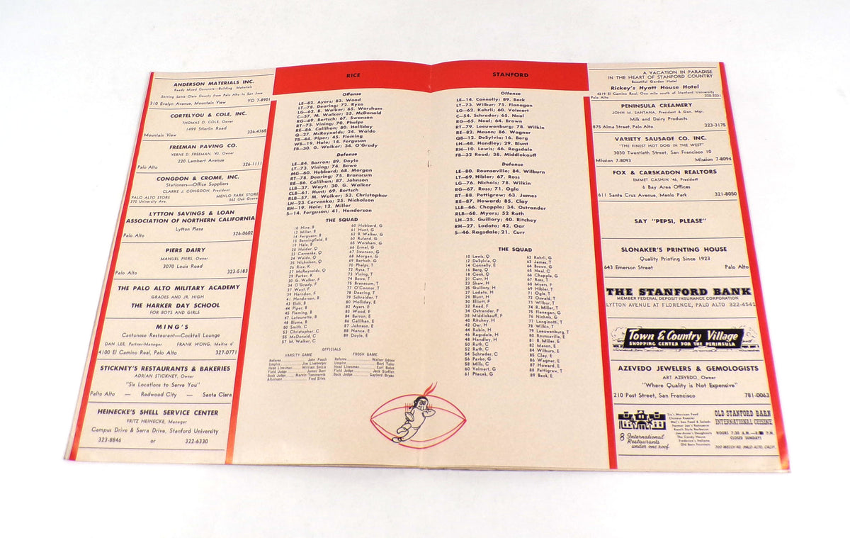 1964 Rice at Stanford College Football Program 10-10-64 Pic2