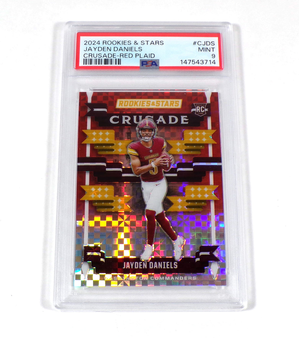 2024 Panini Rookies & Stars Jayden Daniels Rookie Crusade Red Plaid #CJDS PSA 9