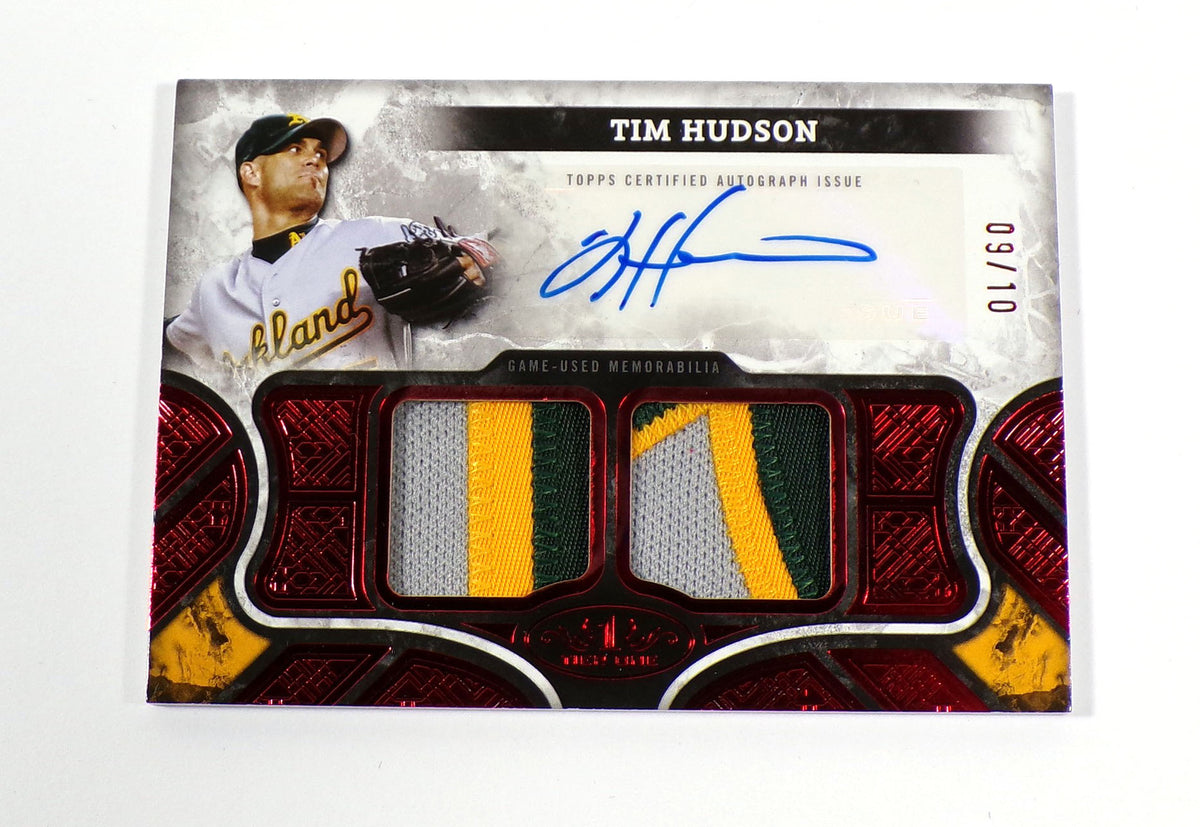 2025 Topps Tier One Relic Tim Hudson Red Dual 3 Color Patch 09/10 A's Auto