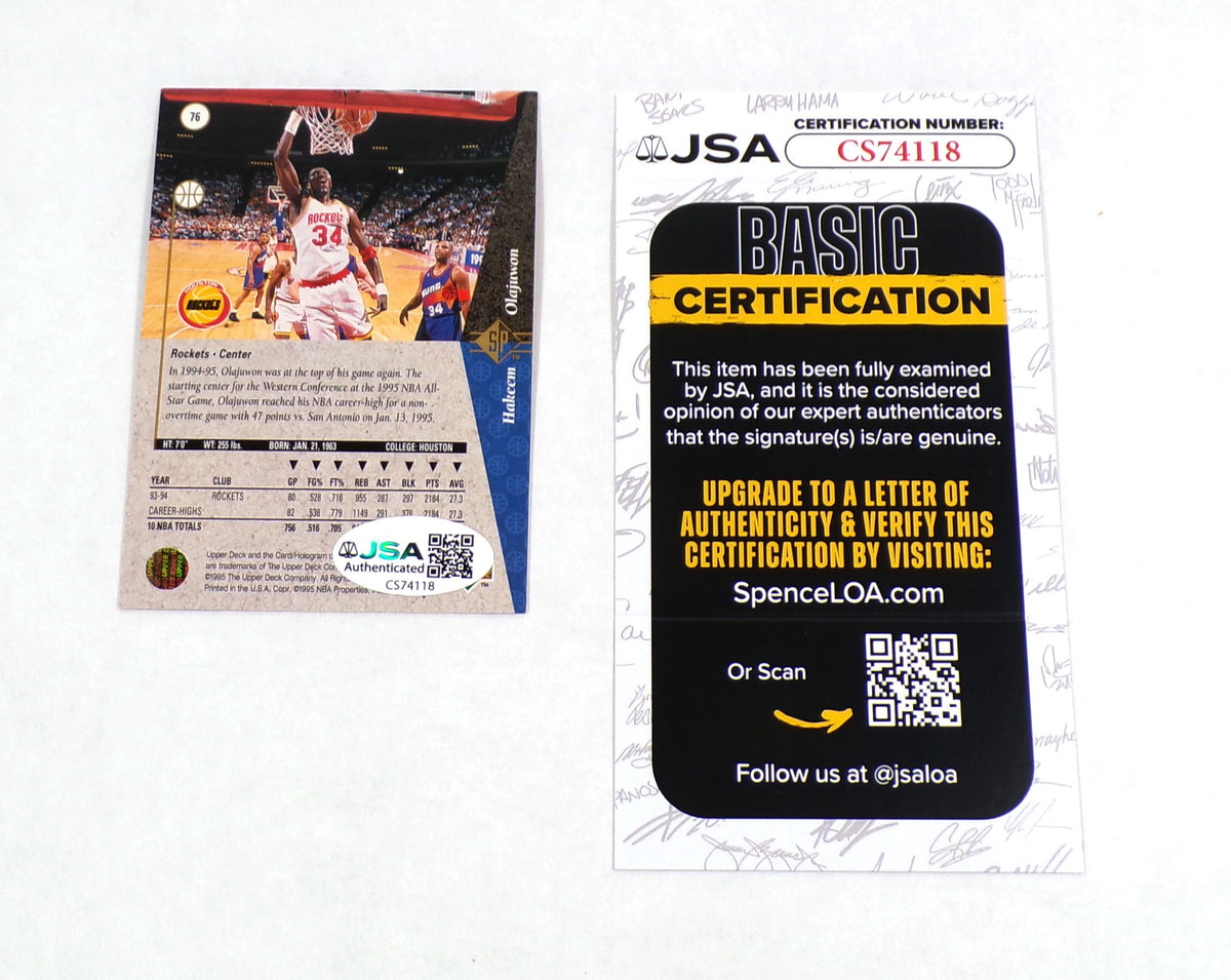 Hakeem Olajuwon Signed 1994-95 SP Basketball Card #76 Knicks JSA Auto Pic2