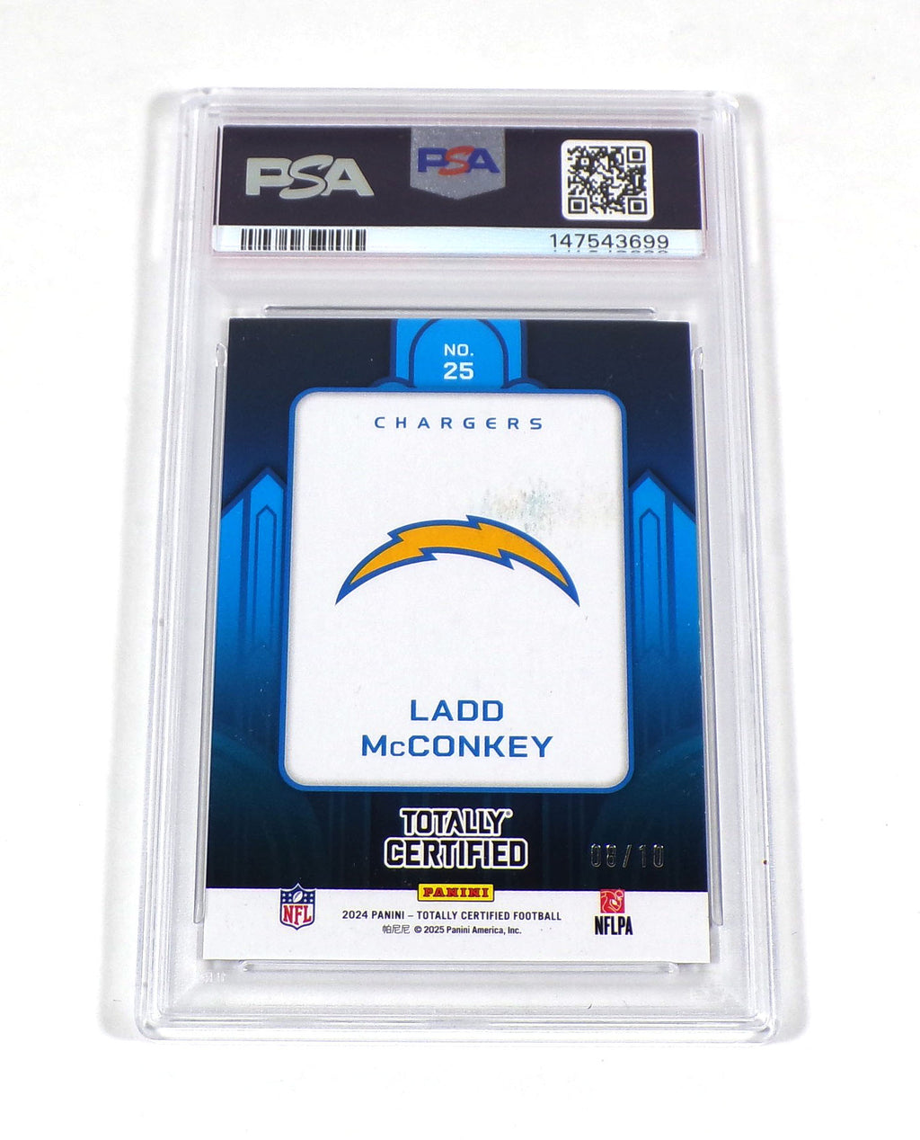 2024 Panini Totally Certified Ladd McConkey Rookie Platinum Gold /10 PSA 9 Pic2