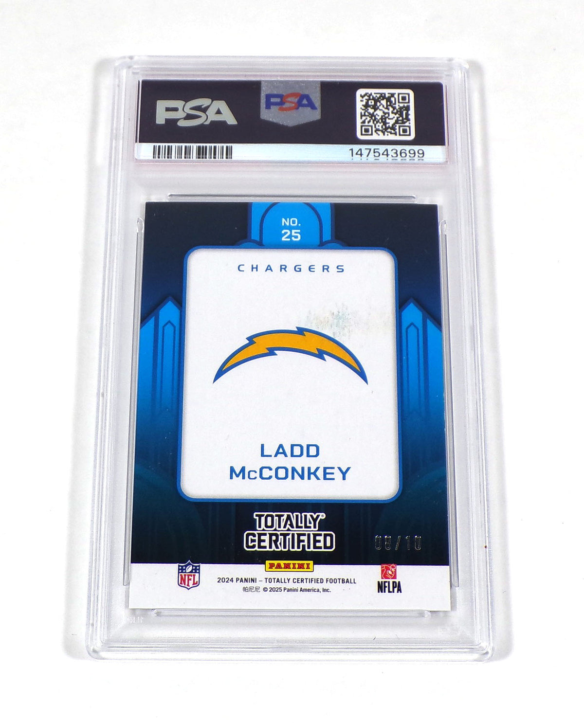 2024 Panini Totally Certified Ladd McConkey Rookie Platinum Gold /10 PSA 9 Pic2
