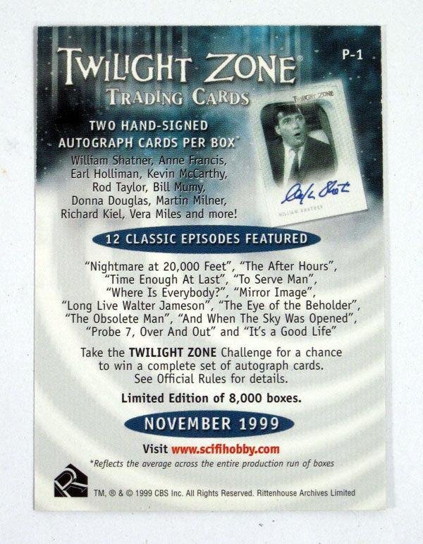 1999 Rittenhouse Archives Twilight Zone Premiere Edition Promo Card (P-1) Nm/Mt Pic2