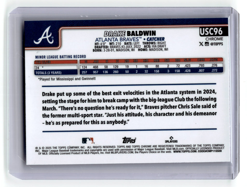 2025 Topps Chrome Drake Baldwin Rookie Negative Refractor #USC96 Braves Pic2