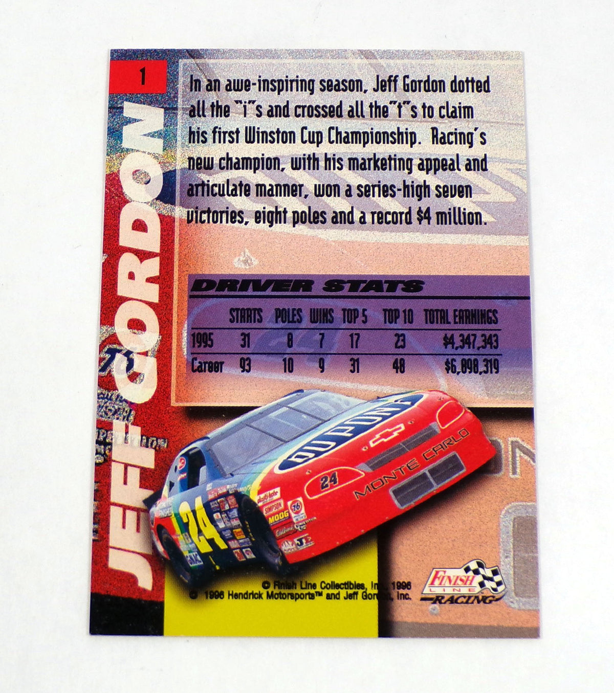 1996 Finish Line Jeff Gordon Printer's Proof #1 NASCAR 1/500 Pic2
