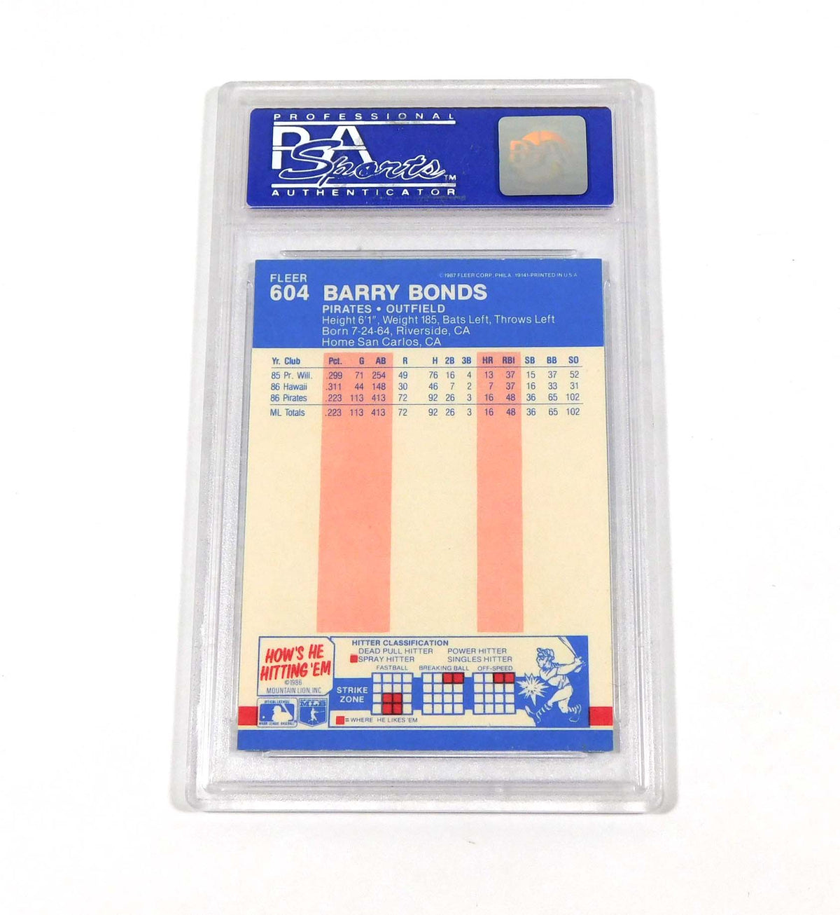 1987 Fleer Barry Bonds Rookie #604 Pirates PSA 8 Pic2