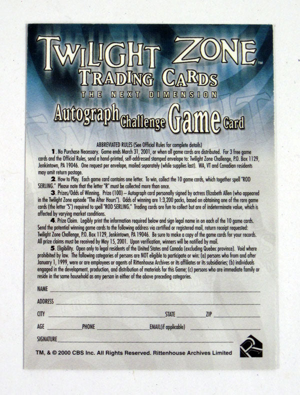 2000 Rittenhouse Twilight Zone Series 2 Autograph Challenge Game Card Set (8) Pic2