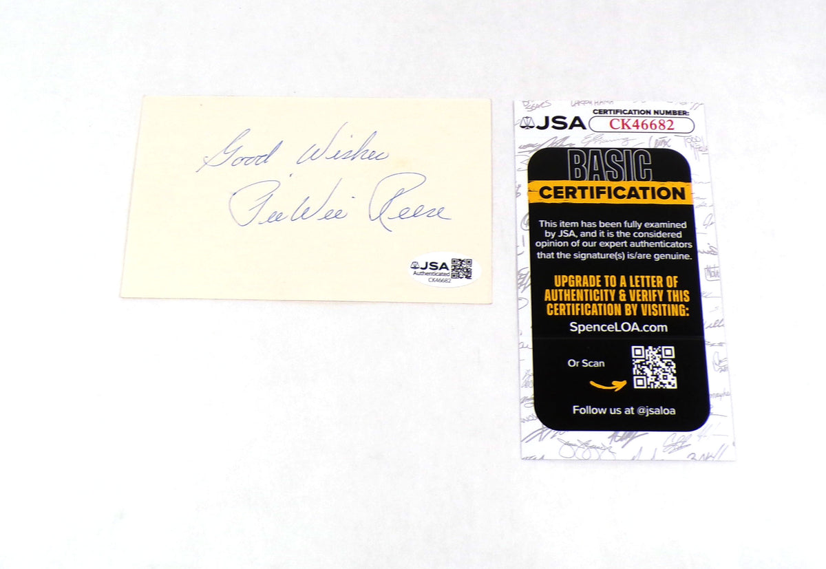 Pee Wee Reese Signed 3 x 5 Index Card Dodgers JSA Auto