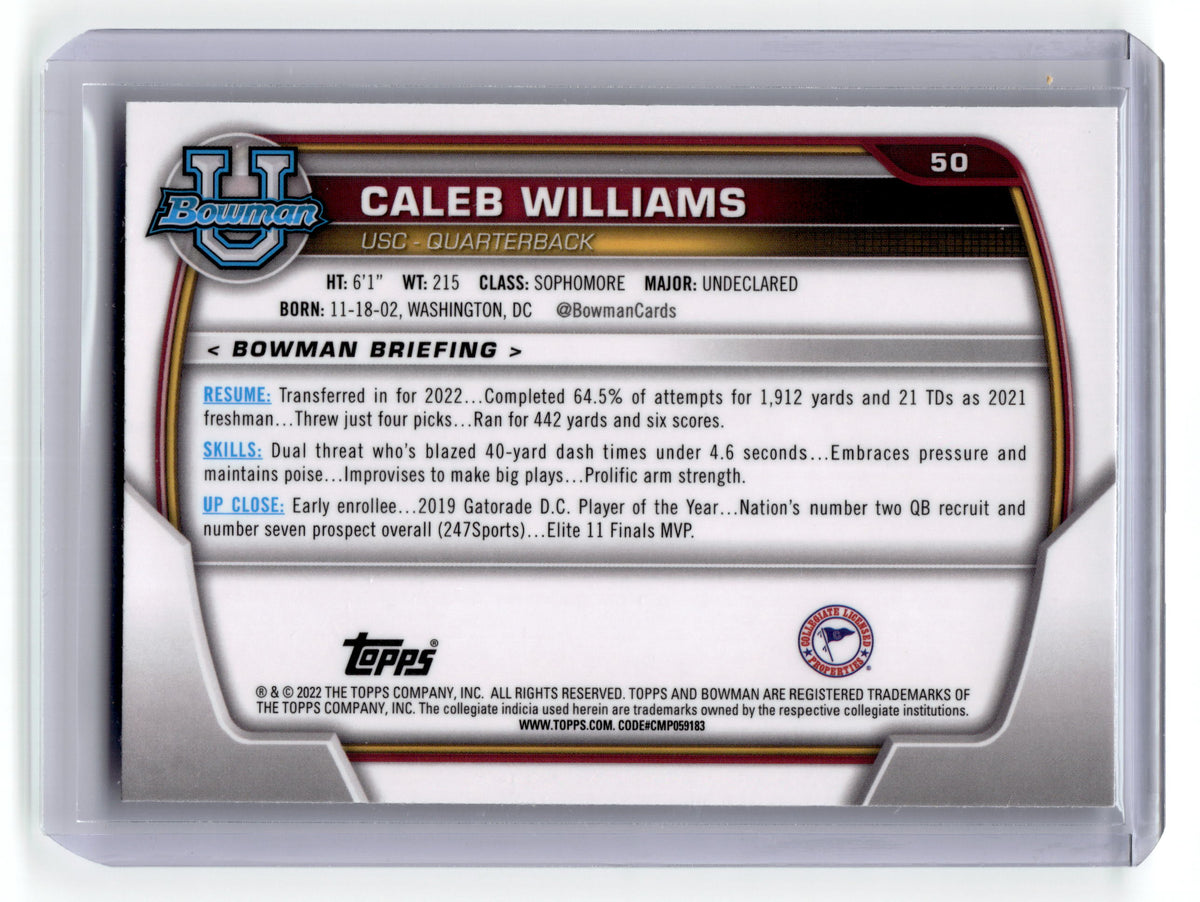 2022 Bowman Chrome University Caleb Williams Rookie #50 Bears Pic2