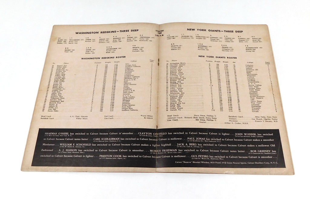 1947 Washington Redskins at New York Giants NFL Football Program 12-7-47 Pic2