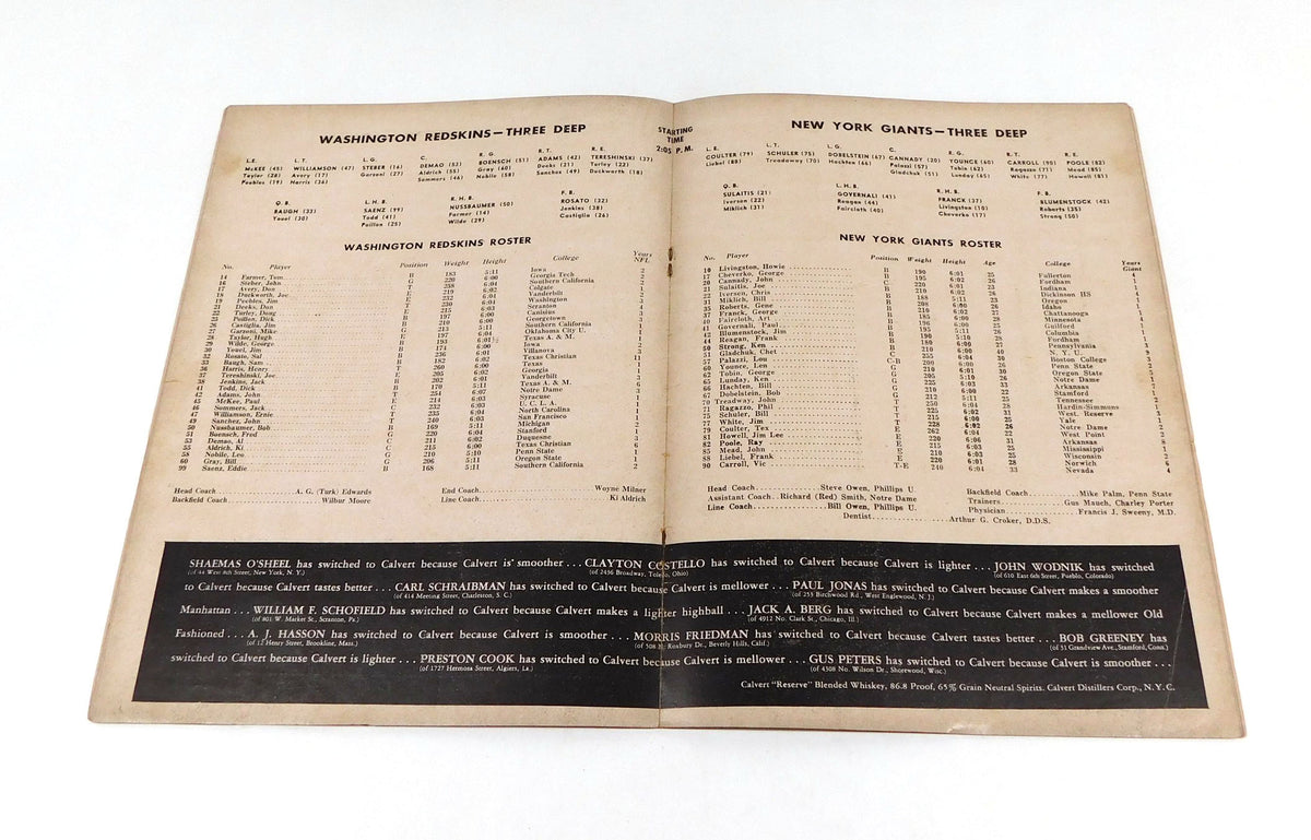 1947 Washington Redskins at New York Giants NFL Football Program 12-7-47 Pic2