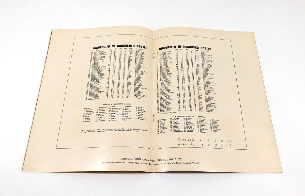 1952 Minnesota at Nebraska College Football Program 11-15-52 Pic2
