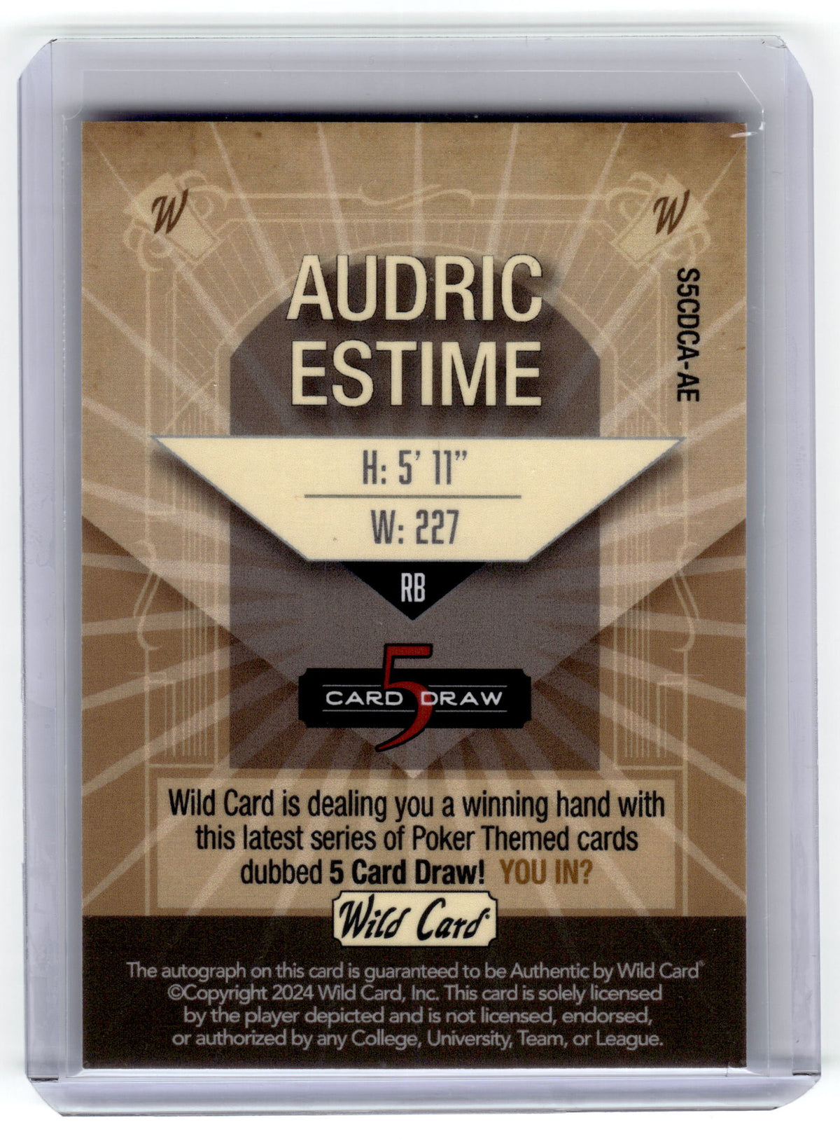 2024 Wild Card 5 Card Draw Audric Estime Rookie #S5CDCAAE Broncos 1/1 Auto Pic2