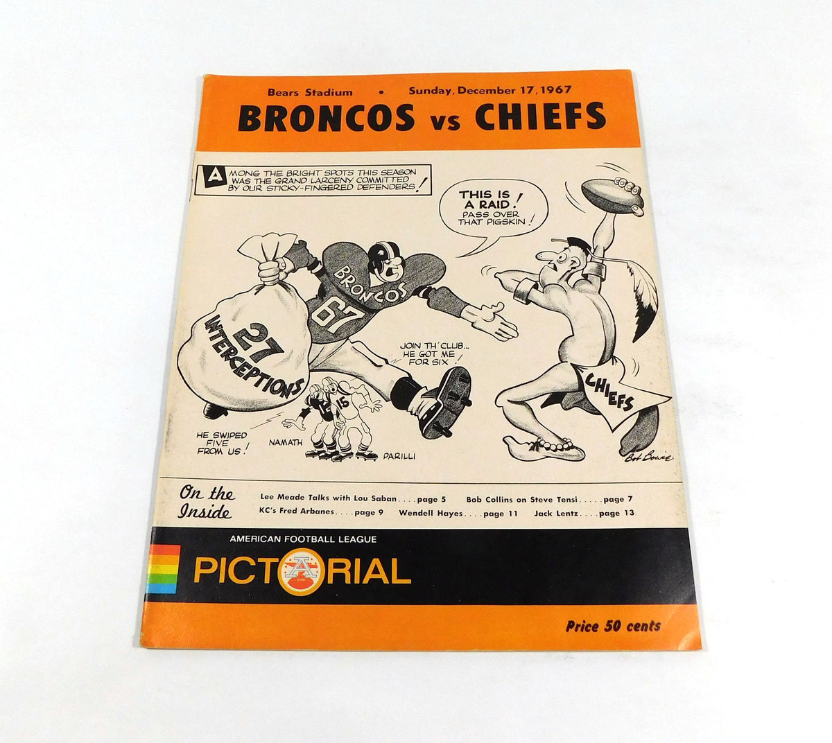 1967 Kansas City Chiefs at Denver Broncos AFL Football Program 12-17-67