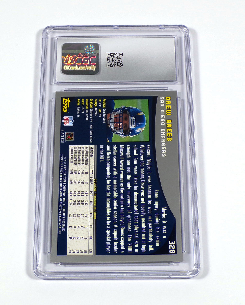 2001 Topps Drew Brees Rookie #328 Chargers CGC 9.5 Pic2