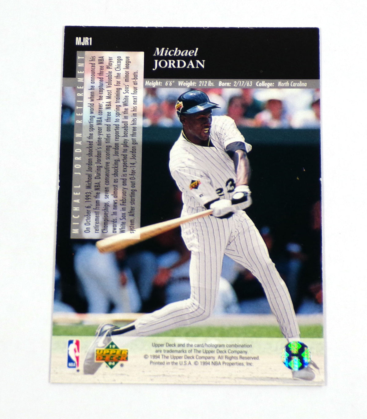 1993-94 Upper Deck SE Michael Jordan #MJR1 Retirement Card Bulls Pic2