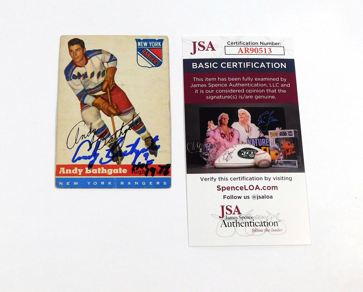 Andy Bathgate Signed 1954-55 Topps Hockey Card #11 Rangers JSA Auto