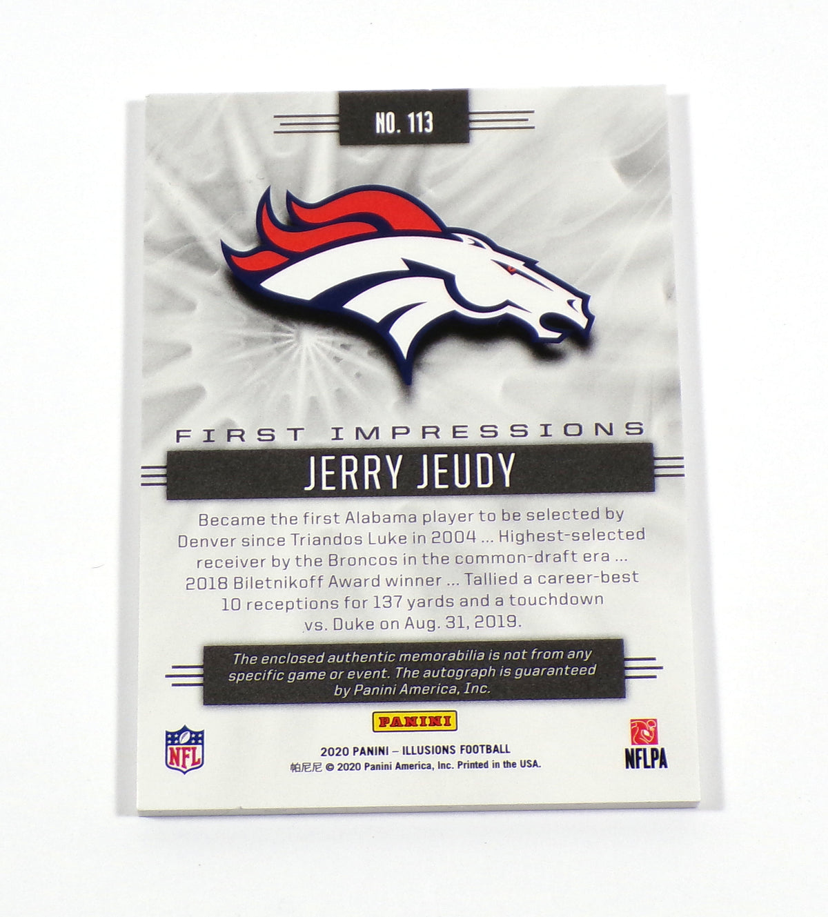 2020 Panini Illusions Jerry Jeudy Rookie Gold First Impressions /25 Patch Auto Pic2